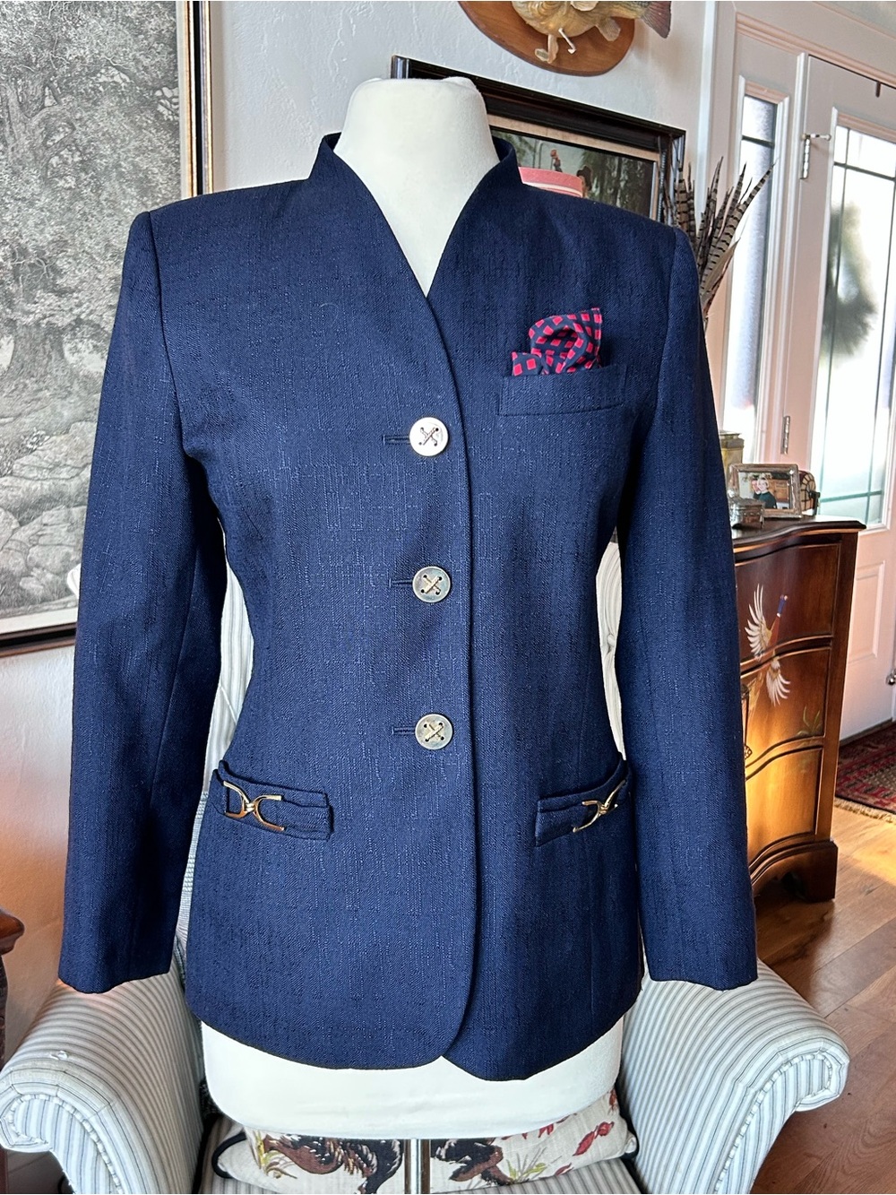 Vintage Women's Navy Tailored Button Jacket